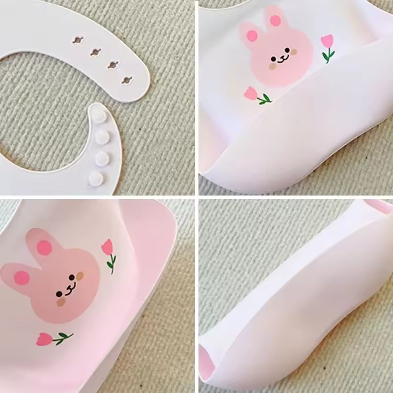 Baby Bib Waterproof Soft Silicone Scarf Cartoon Bear Cute Print Adjustable Bibs Burp Cloths Baby Feeding Aprons Kids Eating