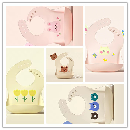 Baby Bib Waterproof Soft Silicone Scarf Cartoon Bear Cute Print Adjustable Bibs Burp Cloths Baby Feeding Aprons Kids Eating