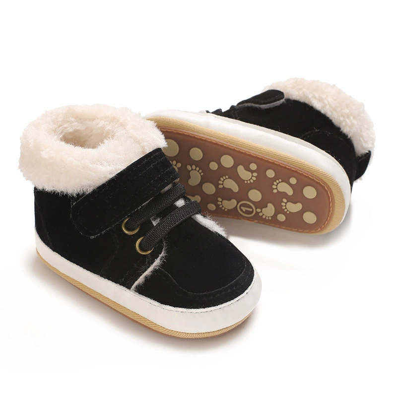 Winter new solid color plush boots for infants and young children, warm, soft, non slip rubber soles, walking shoes