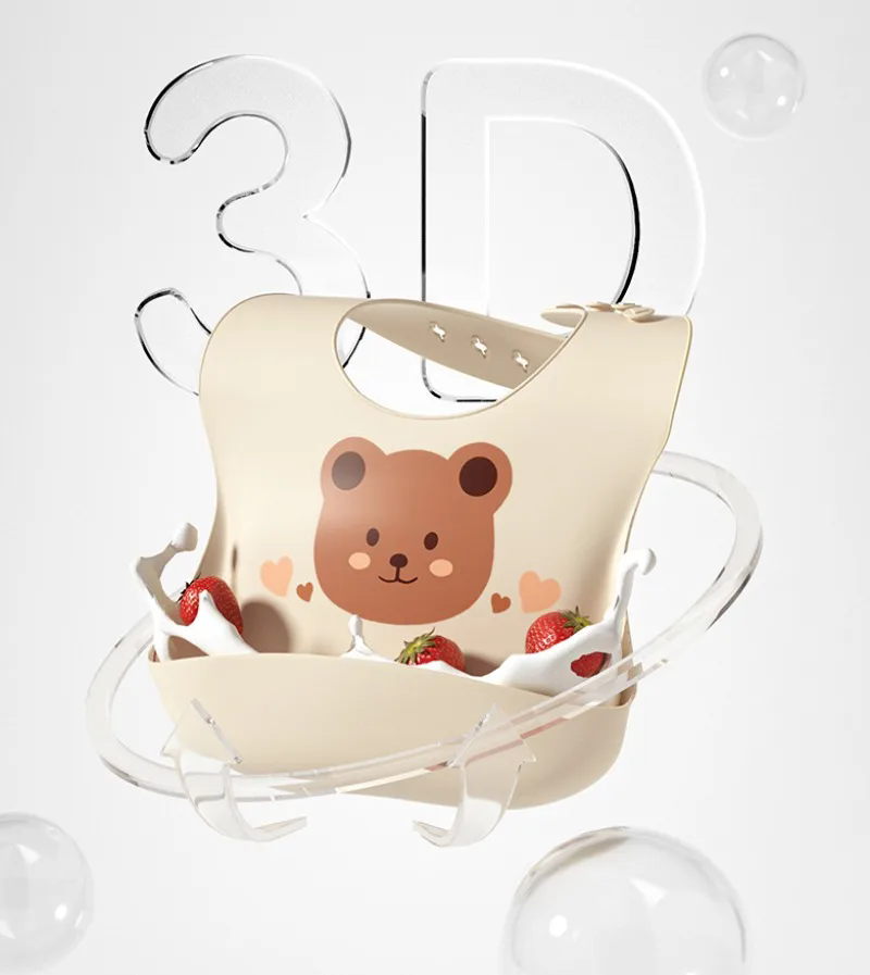 Baby Bib Waterproof Soft Silicone Scarf Cartoon Bear Cute Print Adjustable Bibs Burp Cloths Baby Feeding Aprons Kids Eating