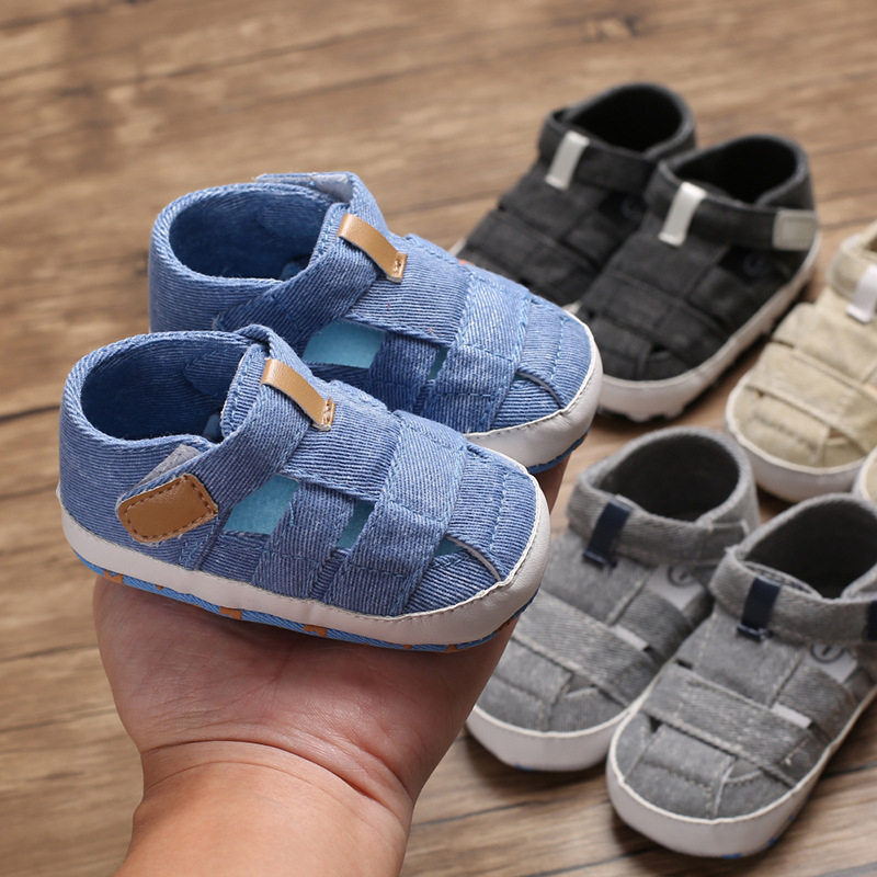 Newborn Boys And Girls Baby Shoes Fashion Canvas Soft Soles First Walking Shoes Breathable Sandals Popular Summer Beach Shoes