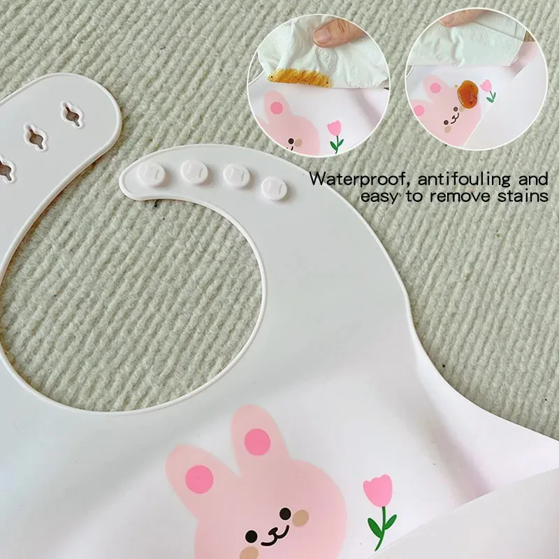 Baby Bib Waterproof Soft Silicone Scarf Cartoon Bear Cute Print Adjustable Bibs Burp Cloths Baby Feeding Aprons Kids Eating
