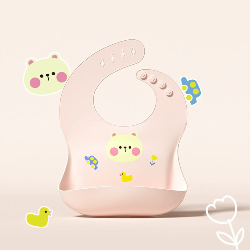 Baby Bib Waterproof Soft Silicone Scarf Cartoon Bear Cute Print Adjustable Bibs Burp Cloths Baby Feeding Aprons Kids Eating