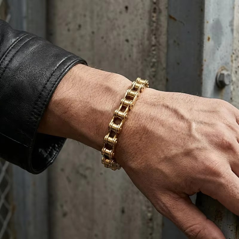 1Pcs Men's Stainless Steel Bracelet Creative Imitation Bicycle Chain Bracelet Trendy Punk Style Daily Wear Accessories A-2226