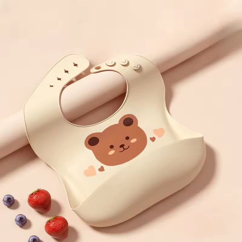 Baby Bib Waterproof Soft Silicone Scarf Cartoon Bear Cute Print Adjustable Bibs Burp Cloths Baby Feeding Aprons Kids Eating