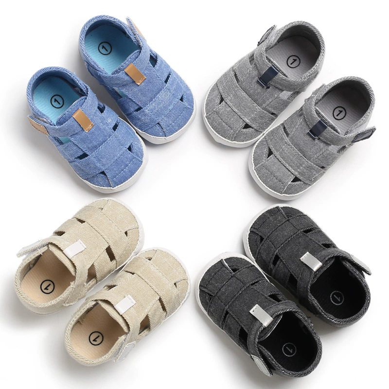Newborn Boys And Girls Baby Shoes Fashion Canvas Soft Soles First Walking Shoes Breathable Sandals Popular Summer Beach Shoes