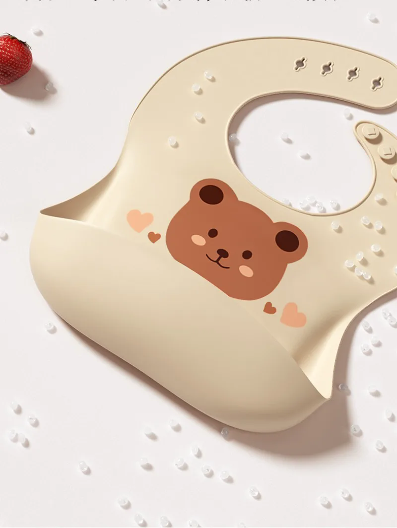 Baby Bib Waterproof Soft Silicone Scarf Cartoon Bear Cute Print Adjustable Bibs Burp Cloths Baby Feeding Aprons Kids Eating