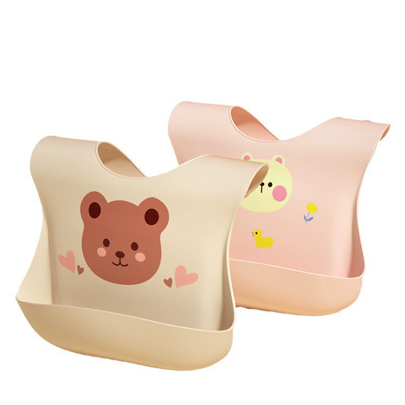 Baby Bib Waterproof Soft Silicone Scarf Cartoon Bear Cute Print Adjustable Bibs Burp Cloths Baby Feeding Aprons Kids Eating