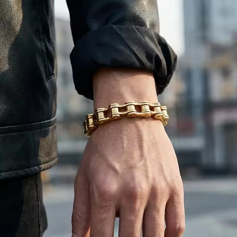 1Pcs Men's Stainless Steel Bracelet Creative Imitation Bicycle Chain Bracelet Trendy Punk Style Daily Wear Accessories A-2226