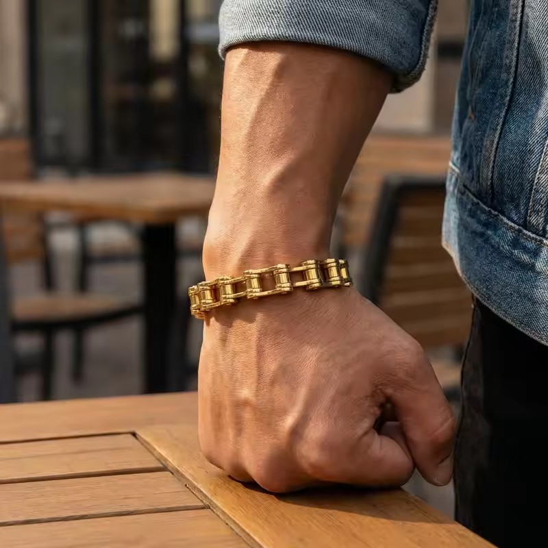 1Pcs Men's Stainless Steel Bracelet Creative Imitation Bicycle Chain Bracelet Trendy Punk Style Daily Wear Accessories A-2226