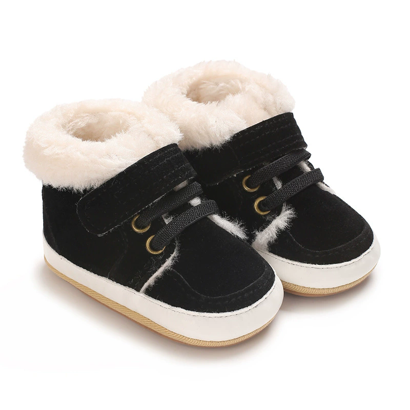 Winter new solid color plush boots for infants and young children, warm, soft, non slip rubber soles, walking shoes