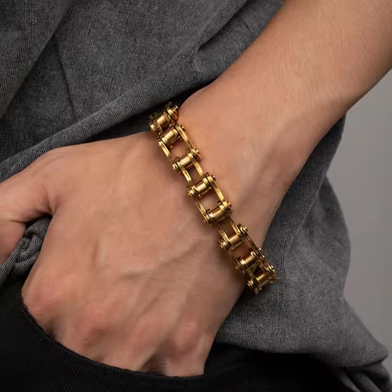 1Pcs Men's Stainless Steel Bracelet Creative Imitation Bicycle Chain Bracelet Trendy Punk Style Daily Wear Accessories A-2226