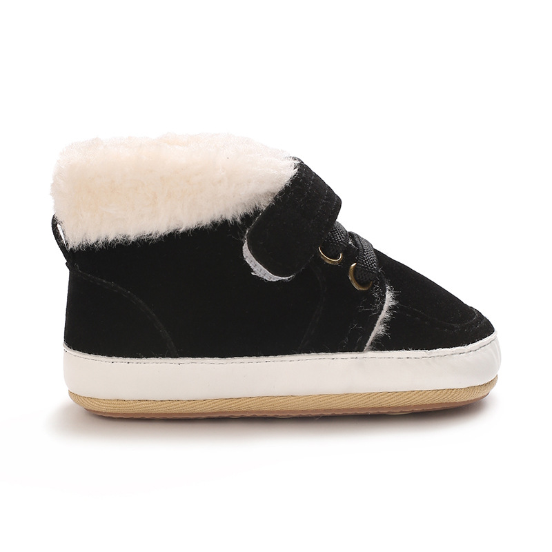 Winter new solid color plush boots for infants and young children, warm, soft, non slip rubber soles, walking shoes