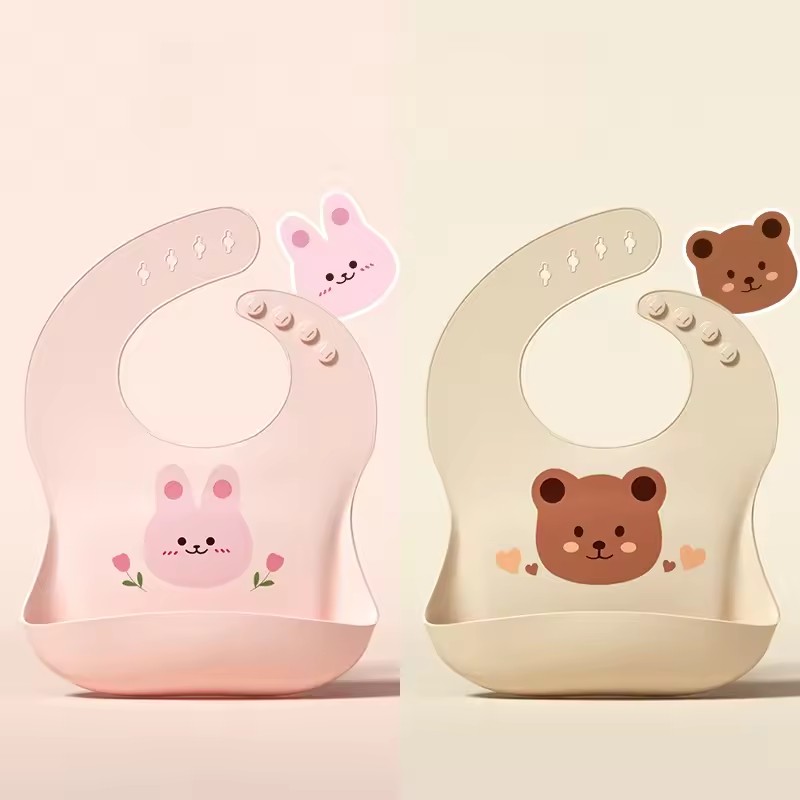 Baby Bib Waterproof Soft Silicone Scarf Cartoon Bear Cute Print Adjustable Bibs Burp Cloths Baby Feeding Aprons Kids Eating