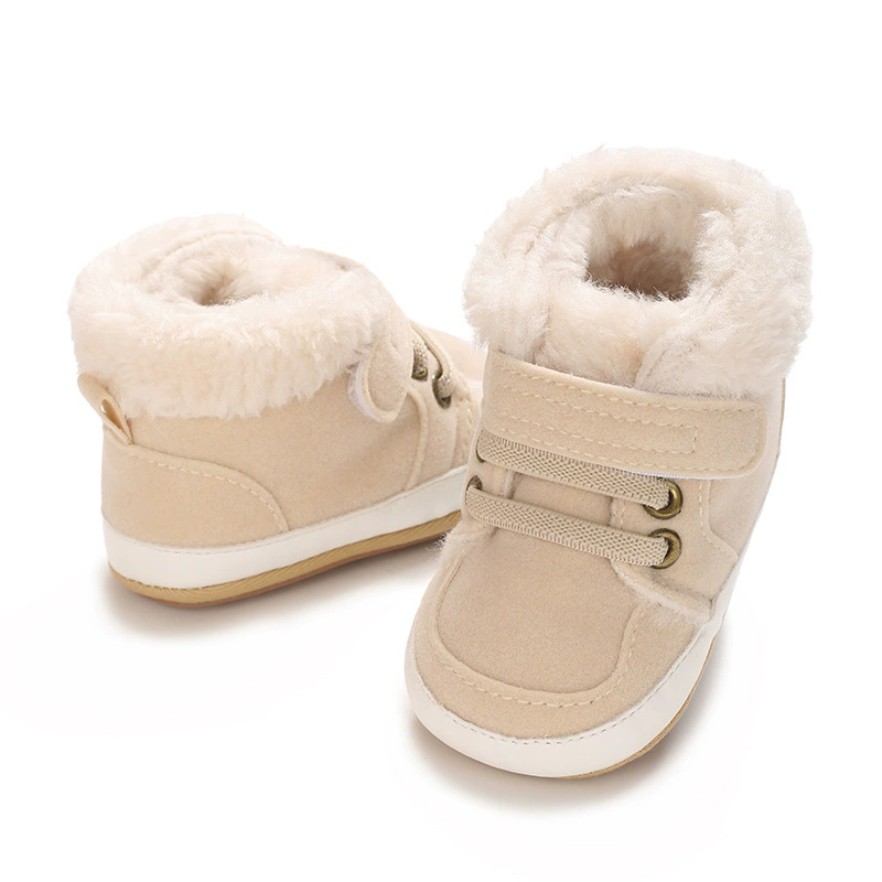 Winter new solid color plush boots for infants and young children, warm, soft, non slip rubber soles, walking shoes