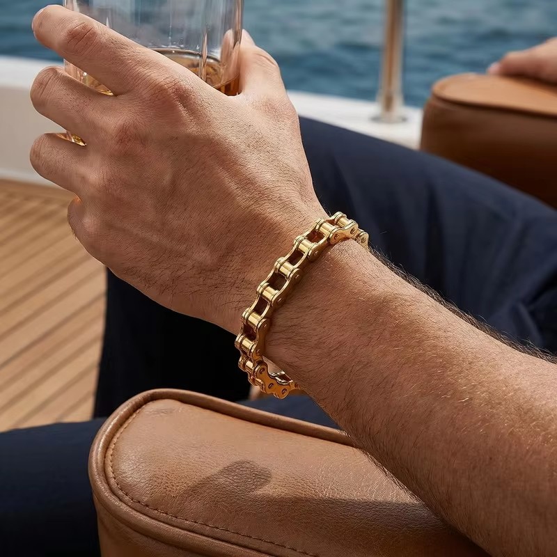 1Pcs Men's Stainless Steel Bracelet Creative Imitation Bicycle Chain Bracelet Trendy Punk Style Daily Wear Accessories A-2226