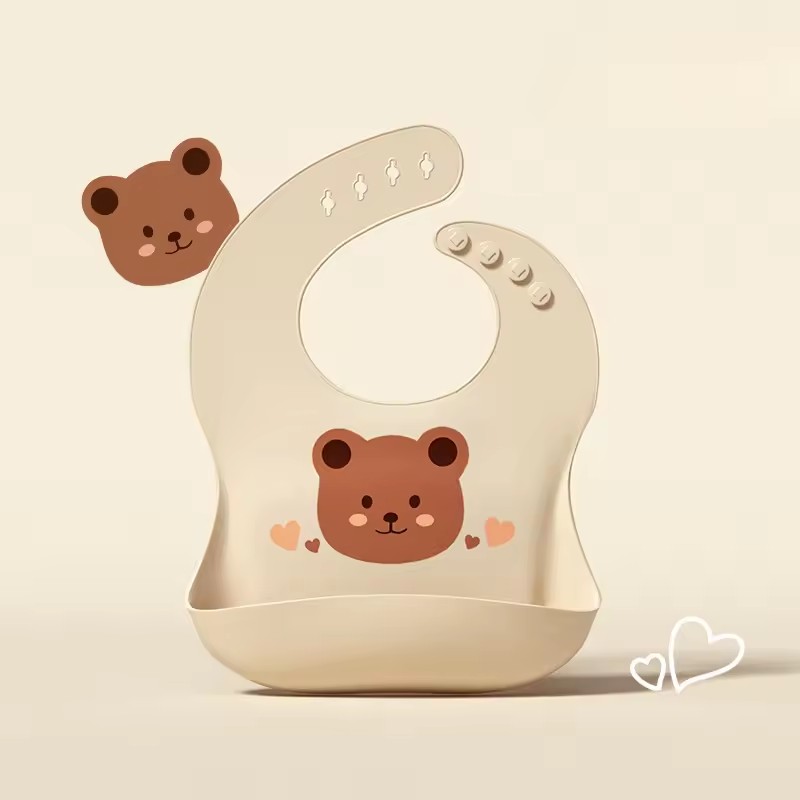 Baby Bib Waterproof Soft Silicone Scarf Cartoon Bear Cute Print Adjustable Bibs Burp Cloths Baby Feeding Aprons Kids Eating