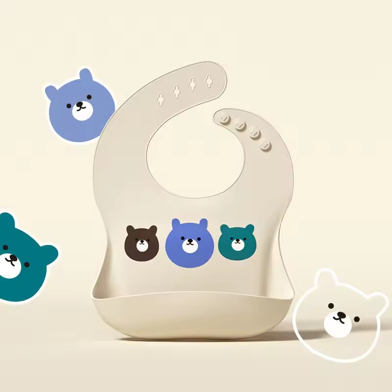 Baby Bib Waterproof Soft Silicone Scarf Cartoon Bear Cute Print Adjustable Bibs Burp Cloths Baby Feeding Aprons Kids Eating