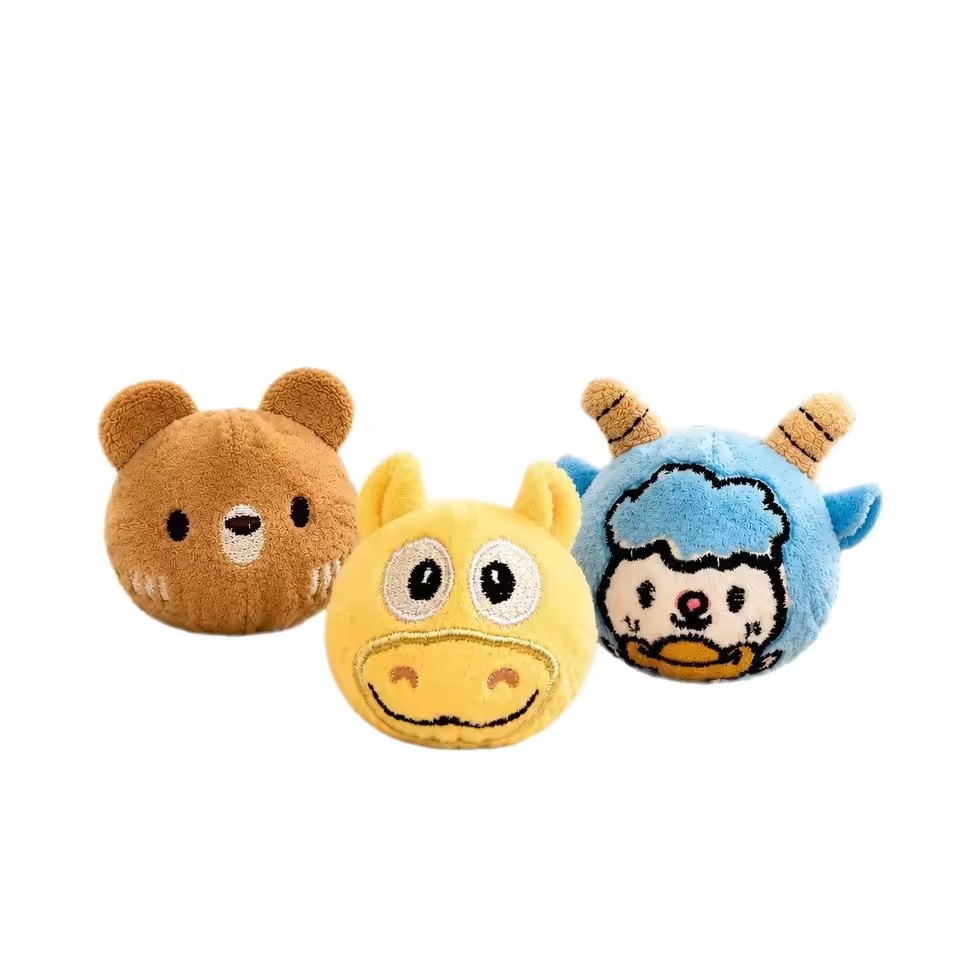Pet Vocal Toy Cartoon Plush Dog Toy Ball Soft Bouncing Ball Dog Training Toy Ball Bite Resistant Pet Chew Toy Puppy Training