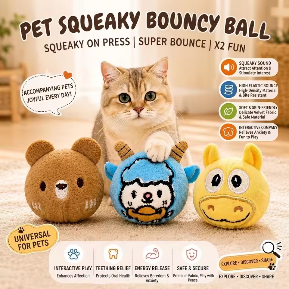 Pet Vocal Toy Cartoon Plush Dog Toy Ball Soft Bouncing Ball Dog Training Toy Ball Bite Resistant Pet Chew Toy Puppy Training