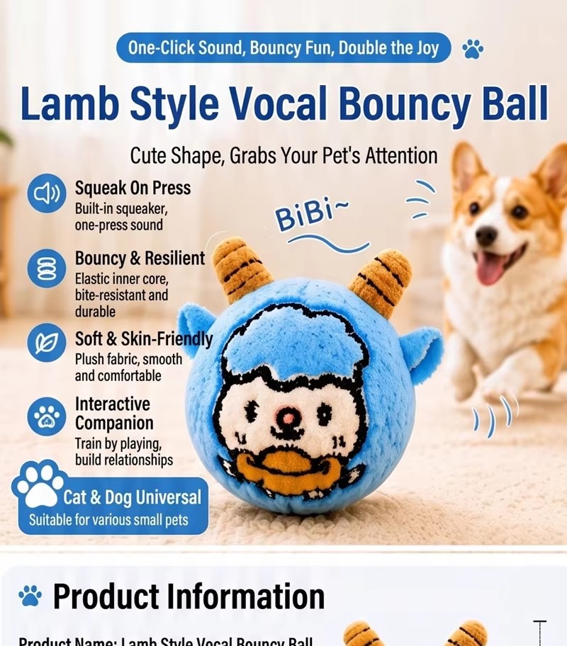 Pet Vocal Toy Cartoon Plush Dog Toy Ball Soft Bouncing Ball Dog Training Toy Ball Bite Resistant Pet Chew Toy Puppy Training