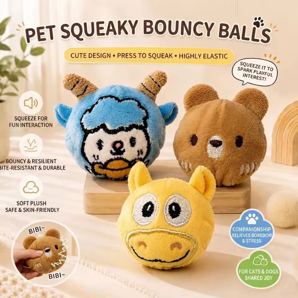 Pet Vocal Toy Cartoon Plush Dog Toy Ball Soft Bouncing Ball Dog Training Toy Ball Bite Resistant Pet Chew Toy Puppy Training