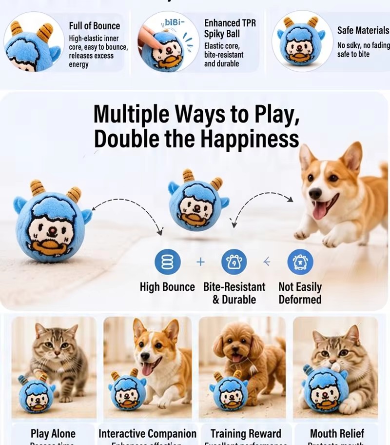 Pet Vocal Toy Cartoon Plush Dog Toy Ball Soft Bouncing Ball Dog Training Toy Ball Bite Resistant Pet Chew Toy Puppy Training