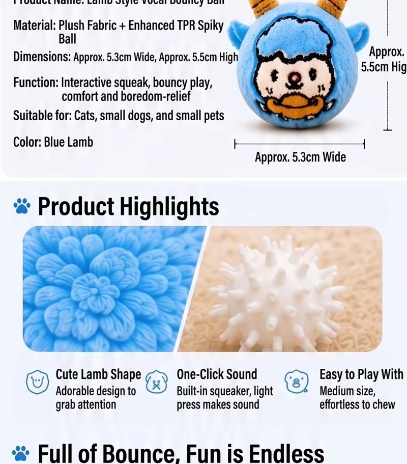 Pet Vocal Toy Cartoon Plush Dog Toy Ball Soft Bouncing Ball Dog Training Toy Ball Bite Resistant Pet Chew Toy Puppy Training