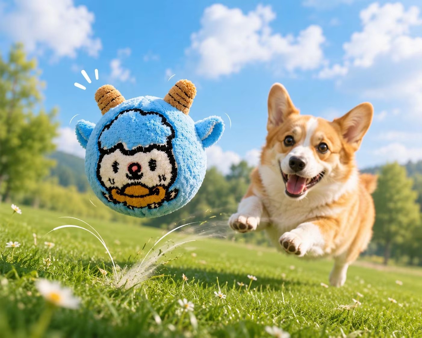 Pet Vocal Toy Cartoon Plush Dog Toy Ball Soft Bouncing Ball Dog Training Toy Ball Bite Resistant Pet Chew Toy Puppy Training
