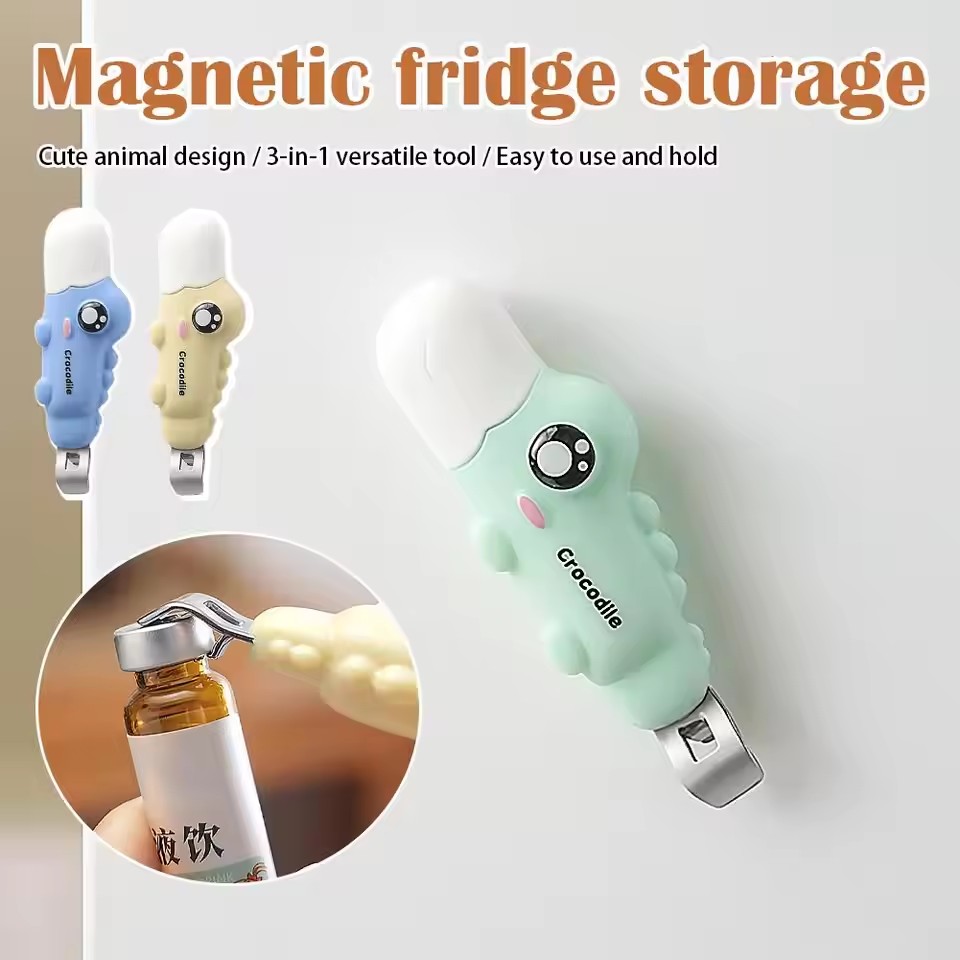 2in1 Crocodile Bottle Opener Oral Liquid Unboxing Tool Unpacking Tool Magnetic Refrigerator Sticker Portable Small Tool