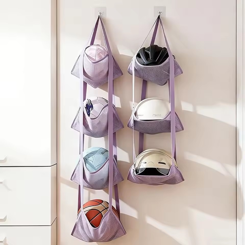 Home Door Hanging Ball Storage Bag Wall Mounted Sports Organizer for Football Basketball Helmets Dolls and Convenient Access