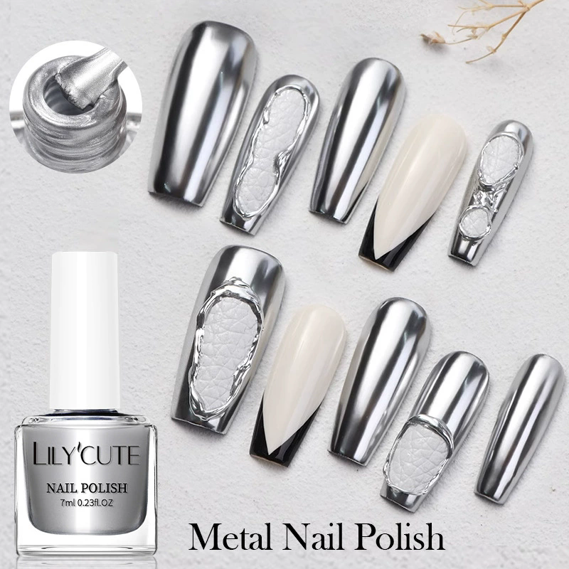 7ml Mirror Silver Metallic Nail Polish Super Bright Metal Effect Nail Art Varnish Fast Drying No Need Lamp For Manicure view 2