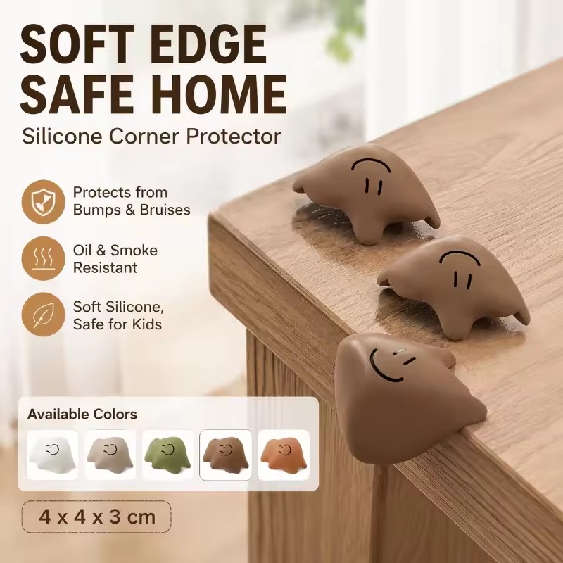 Silicone Corner Protector for Table Edge, Furniture Corner Guard, Oil Smoke Guard, 4x4x3cm, White/Beige/Green/Brown/Orange