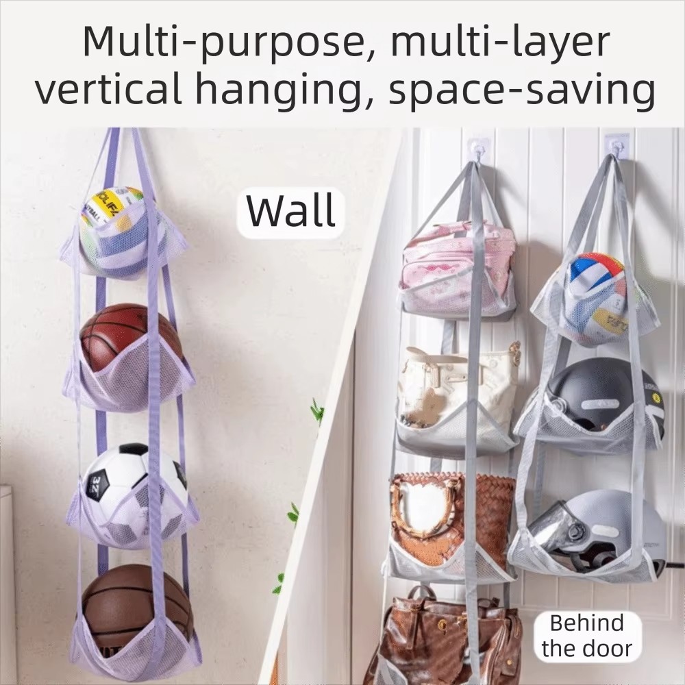Home Door Hanging Ball Storage Bag Wall Mounted Sports Organizer for Football Basketball Helmets Dolls and Convenient Access