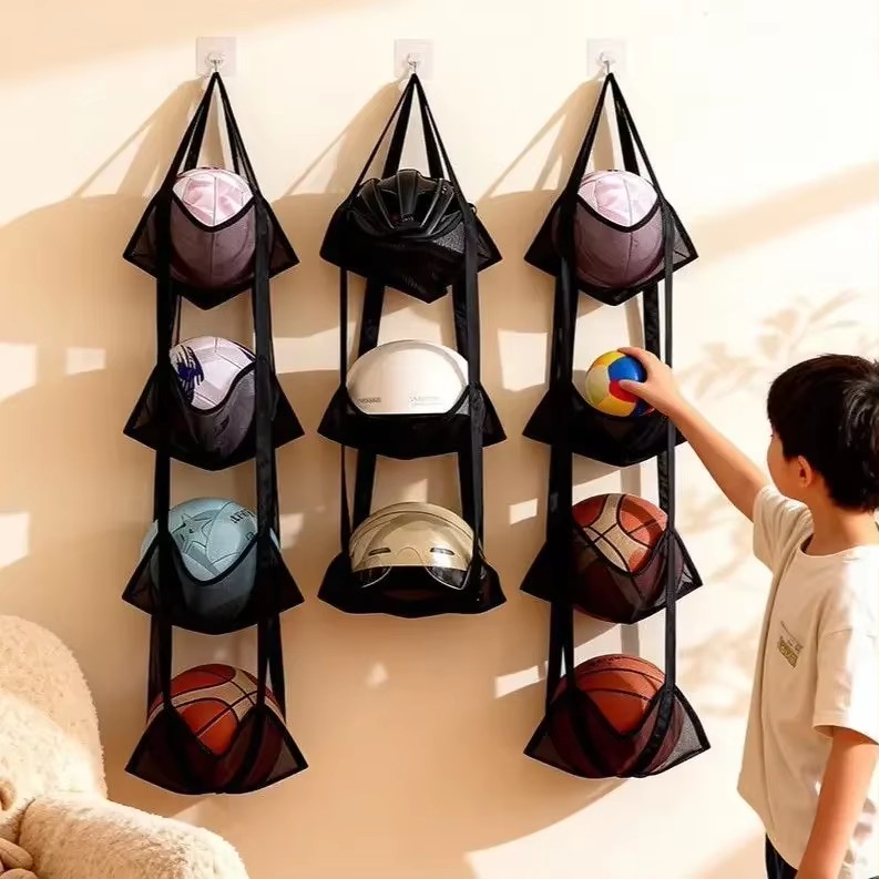 Home Door Hanging Ball Storage Bag Wall Mounted Sports Organizer for Football Basketball Helmets Dolls and Convenient Access