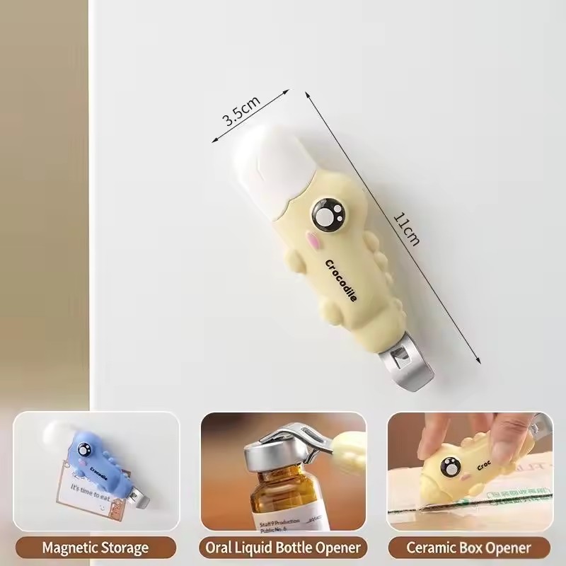 2in1 Crocodile Bottle Opener Oral Liquid Unboxing Tool Unpacking Tool Magnetic Refrigerator Sticker Portable Small Tool