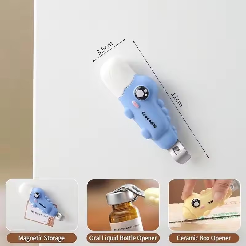 2in1 Crocodile Bottle Opener Oral Liquid Unboxing Tool Unpacking Tool Magnetic Refrigerator Sticker Portable Small Tool