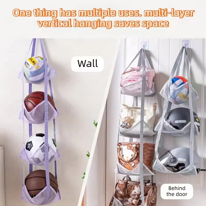 Home Door Hanging Ball Storage Bag Wall Mounted Sports Organizer for Football Basketball Helmets Dolls and Convenient Access