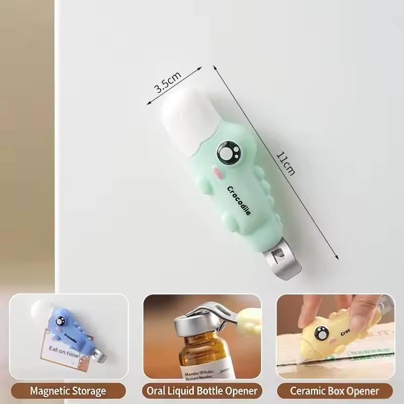 2in1 Crocodile Bottle Opener Oral Liquid Unboxing Tool Unpacking Tool Magnetic Refrigerator Sticker Portable Small Tool