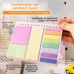 Combination set sandwich notebook, multifunctional and convenient, with sticky student expansion sticker, sticky note pad, Instagram style notebook