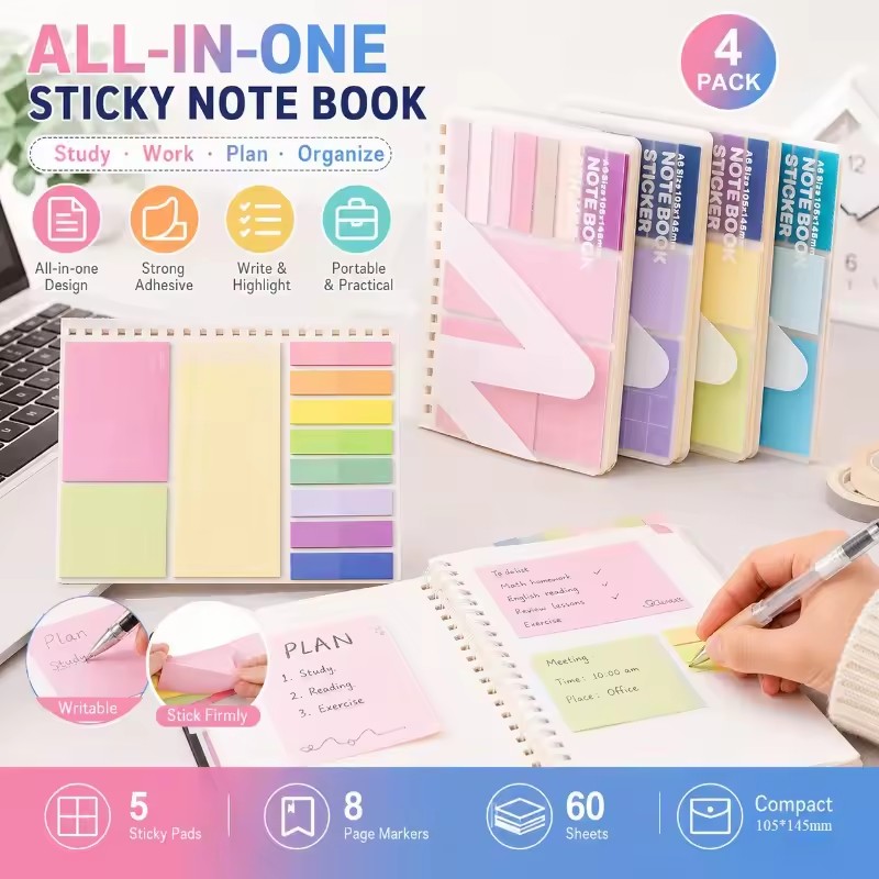 Combination set sandwich notebook, multifunctional and convenient, with sticky student expansion sticker, sticky note pad, Instagram style notebook