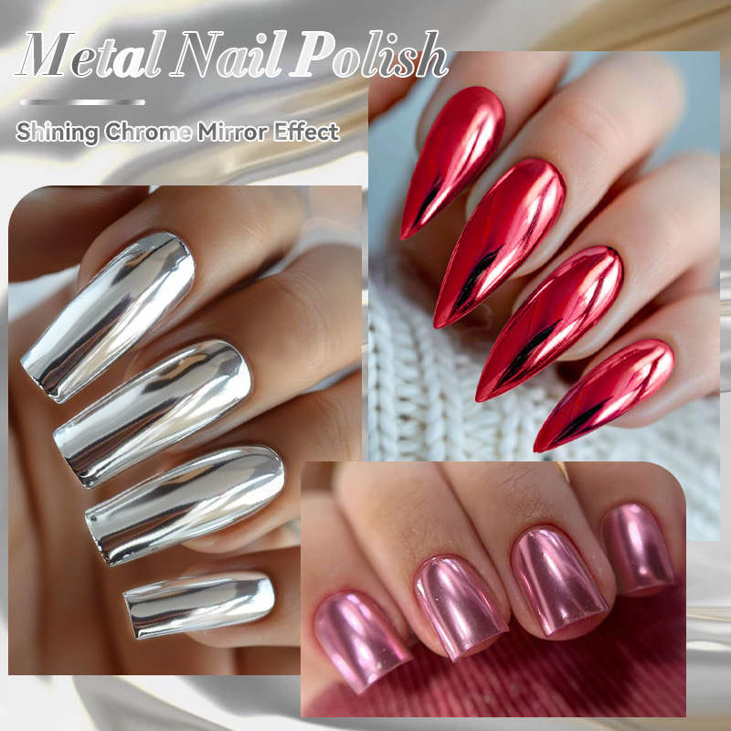 7ml Mirror Silver Metallic Nail Polish Super Bright Metal Effect Nail Art Varnish Fast Drying No Need Lamp For Manicure view 7