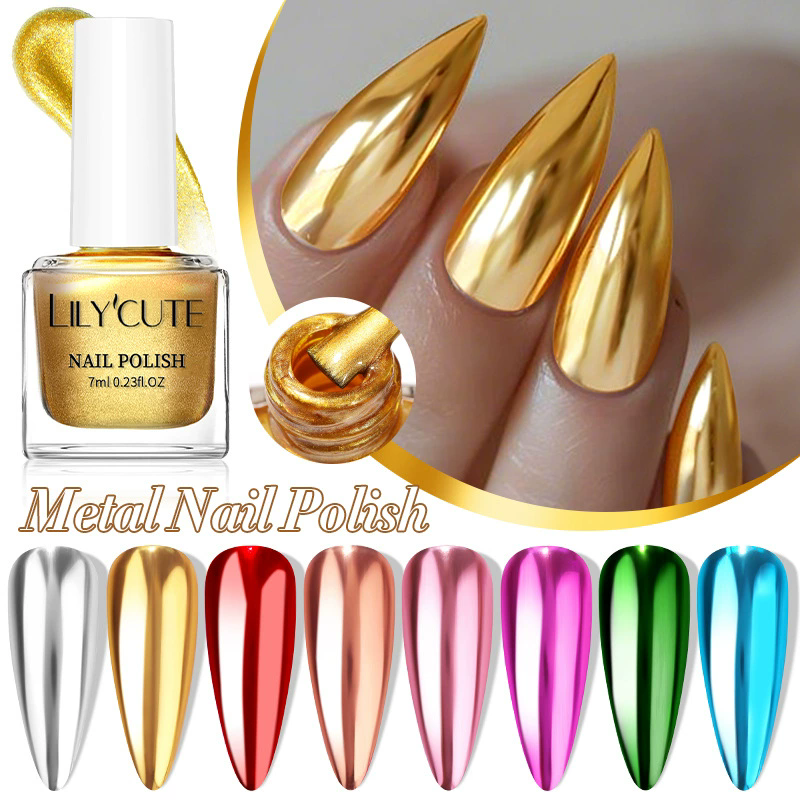 7ml Mirror Silver Metallic Nail Polish Super Bright Metal Effect Nail Art Varnish Fast Drying No Need Lamp For Manicure
