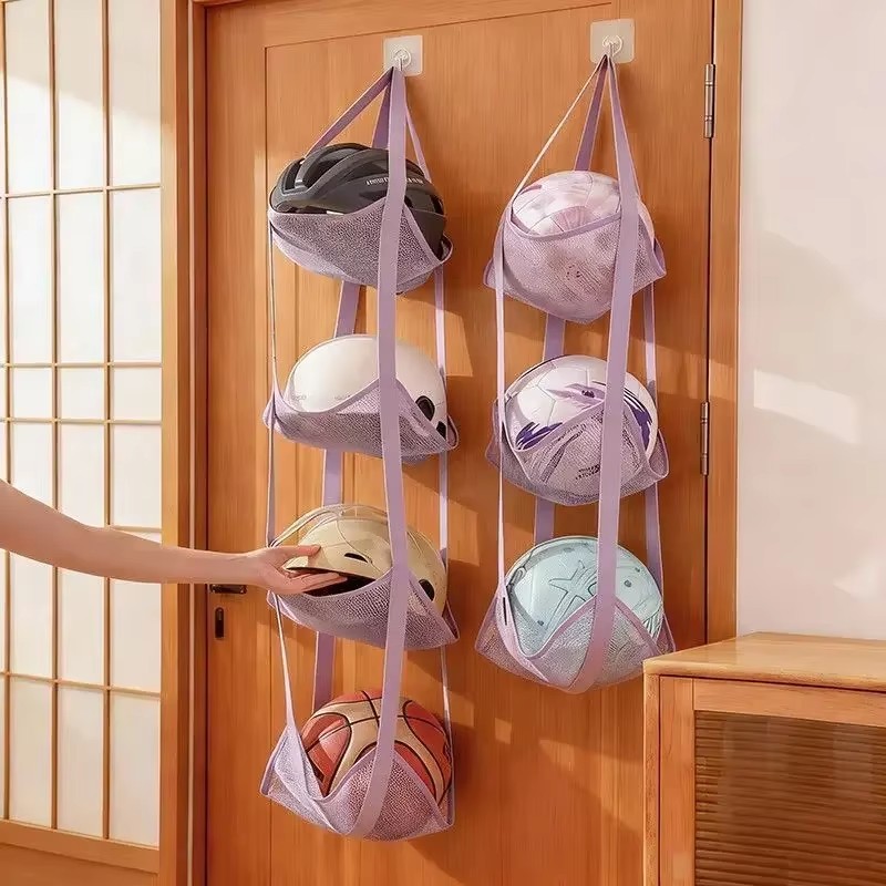 Home Door Hanging Ball Storage Bag Wall Mounted Sports Organizer for Football Basketball Helmets Dolls and Convenient Access