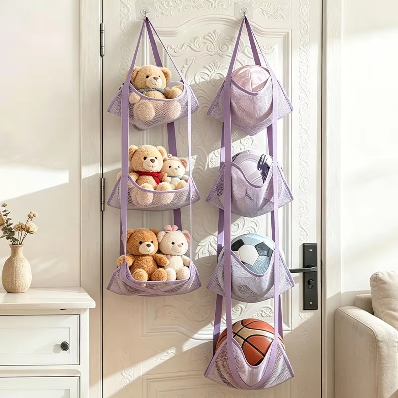 Home Door Hanging Ball Storage Bag Wall Mounted Sports Organizer for Football Basketball Helmets Dolls and Convenient Access