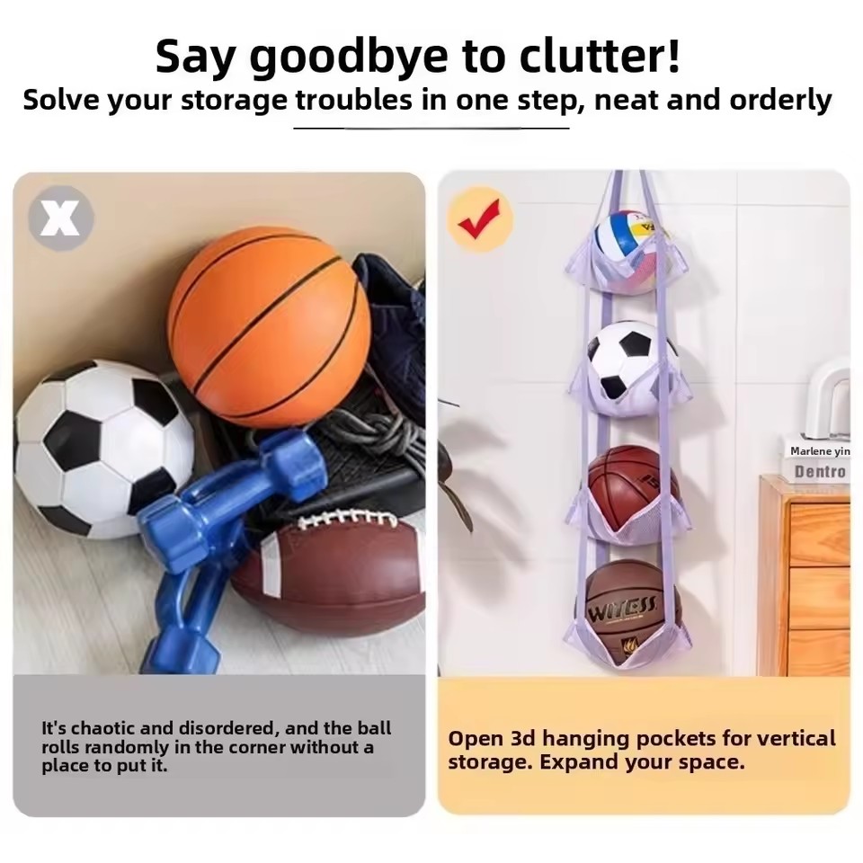 Home Door Hanging Ball Storage Bag Wall Mounted Sports Organizer for Football Basketball Helmets Dolls and Convenient Access