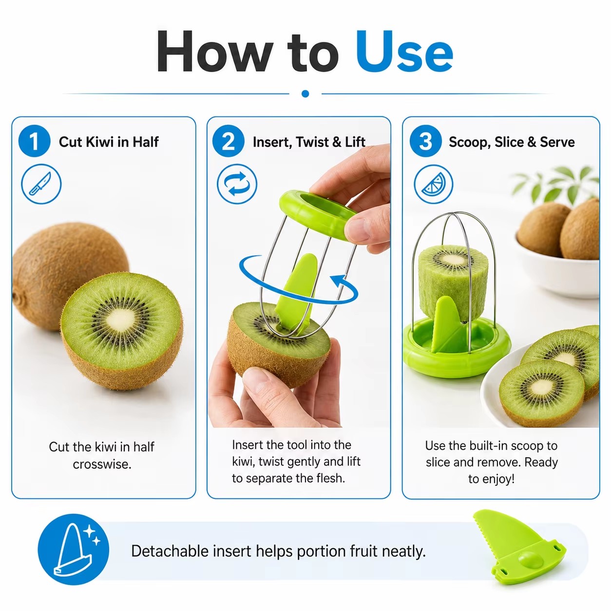 1PC Kiwi Fruit Peeler 2 In 1 Spoon Slicer Easy Scoop Cutter Stainless Steel Kitchen Gadget For Kiwi Mango Avocado Fruit Prep