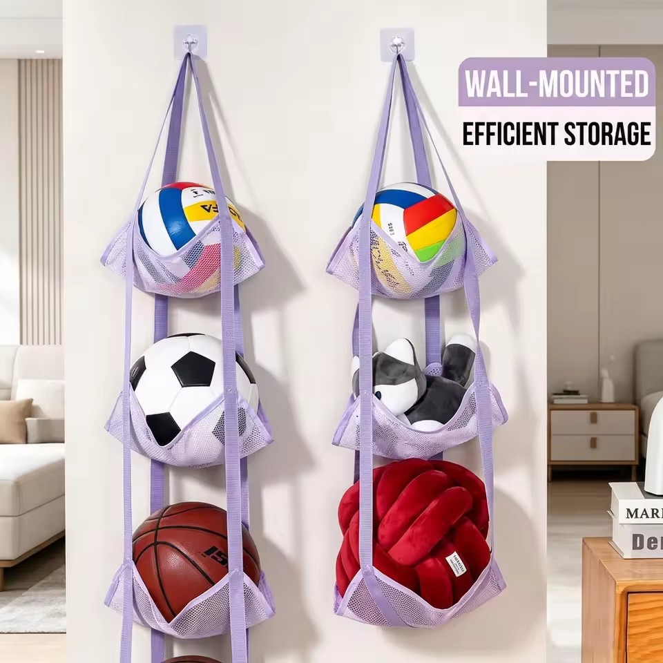 Home Door Hanging Ball Storage Bag Wall Mounted Sports Organizer for Football Basketball Helmets Dolls and Convenient Access
