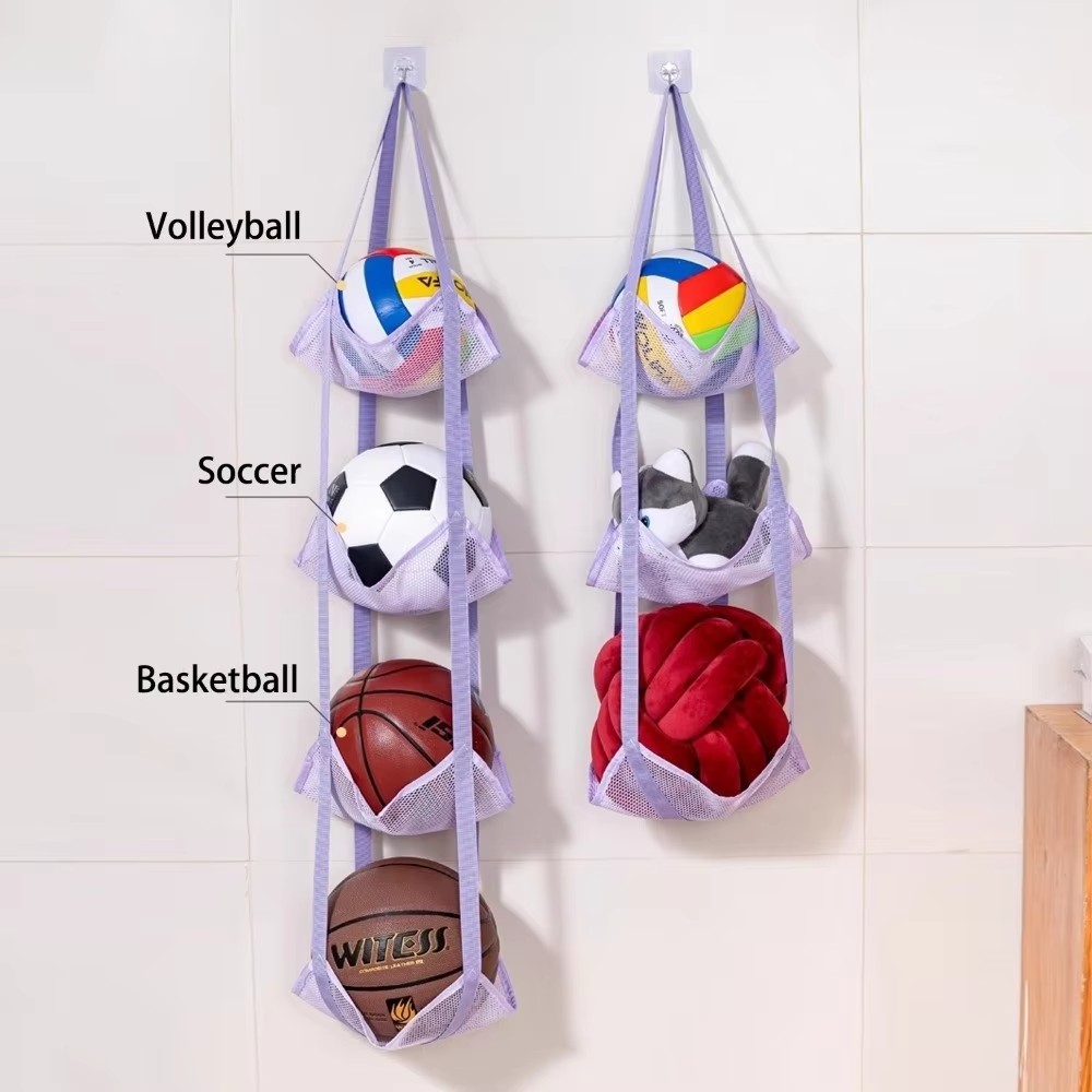 Home Door Hanging Ball Storage Bag Wall Mounted Sports Organizer for Football Basketball Helmets Dolls and Convenient Access