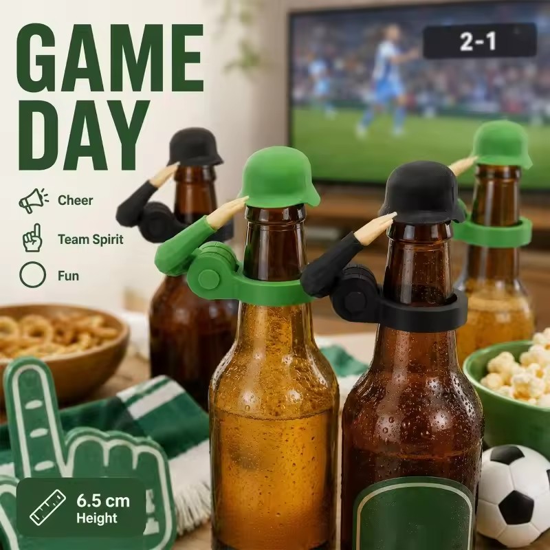 1Pcs Creative Beer Bottle Cap Helmet Salute Soldier Shaped Dustproof Cover Reusable Bottles Covers for Party Bar Decoration